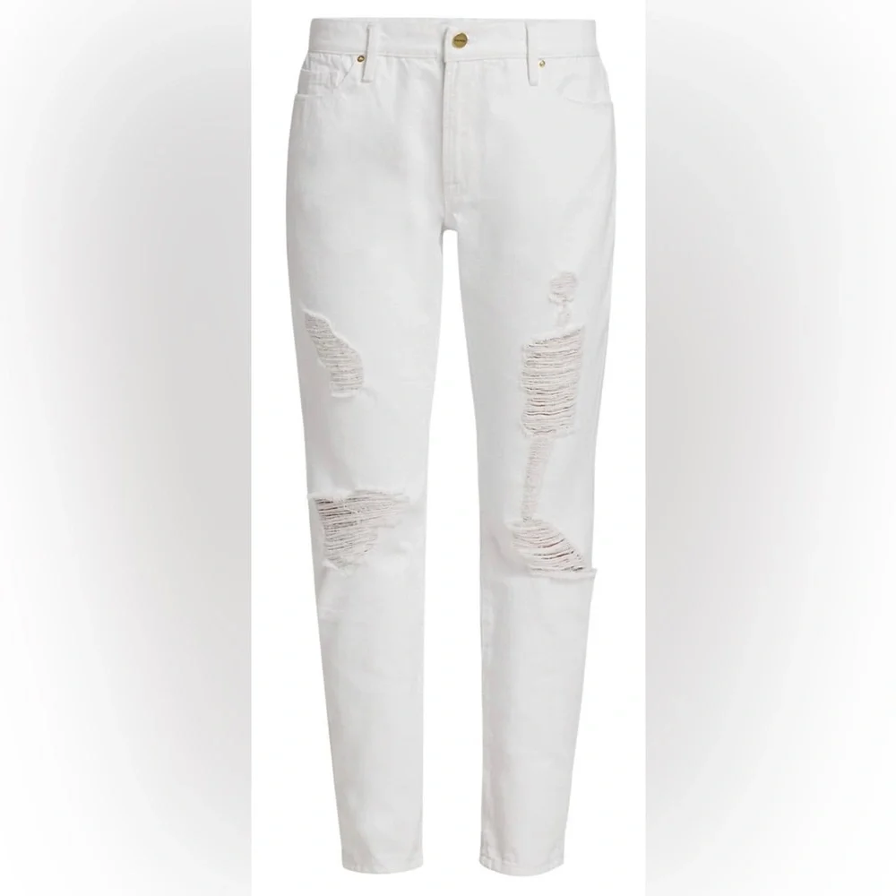 Frame Mid-Rise Distressed Boyfriend White Jeans Size 27 (4) NWT - Picture 1 of 12